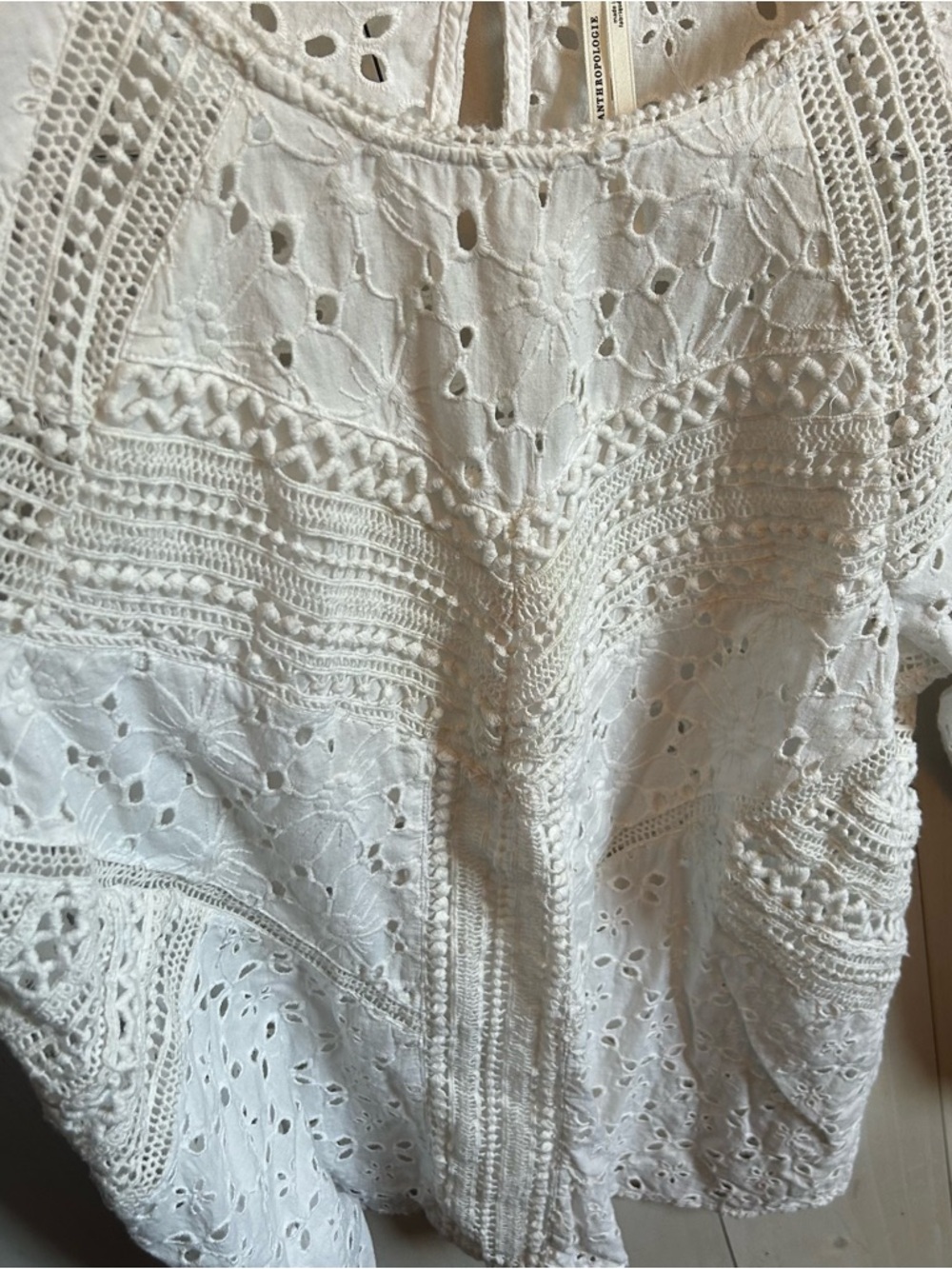 Anthropologie White Eyelet Lace Peasant Blouse - Picture 5 of 7